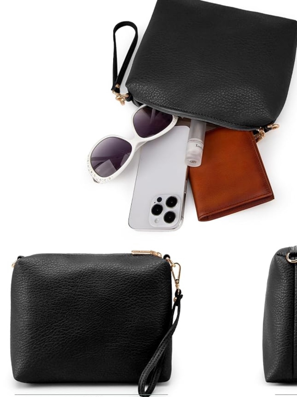 Montana West Classic Black Faux Leather Wristlet Crossbody Bag
